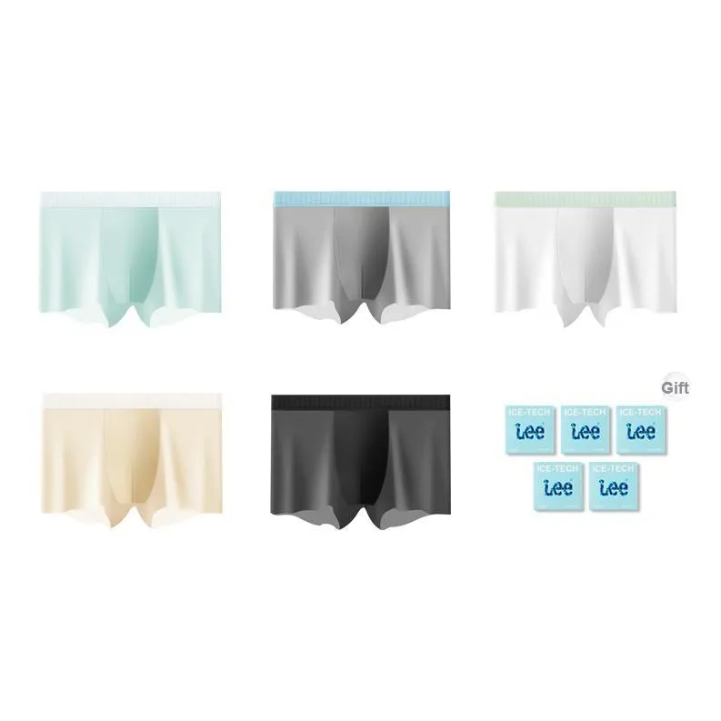 Мужская совместная модель Lee Cold Ice Шелковые трусы Cool Бесшовные Дышащие Быстросохнущие Боксеры 5 пар в подарочной коробке
