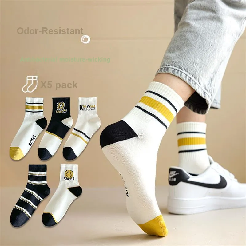 MANCHU Mid Calf Socks Men's 5 Pack Mixed Color-3