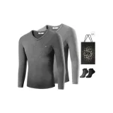 V-Neck Fleece-Lined 2 Pack (Dark Gray+Light Gray) with 2 Pack Socks+Shopping Bag