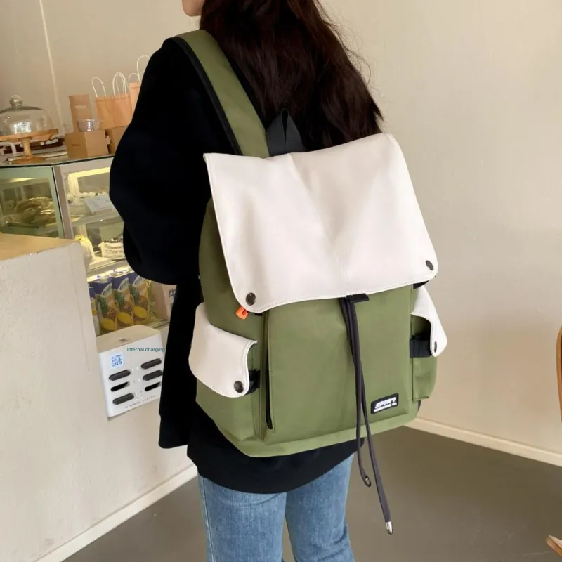 LETOO Nylon Fabric Backpack Regular Unisex Blue White/Black White/Black/Green White-21