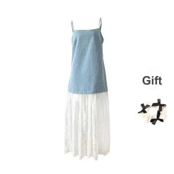 TURN UP Slip Dresses Women's Blue White+Bowknot Hair Tie Comes With