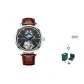 White Case Black Dial Blue Bezel Brown Leather
