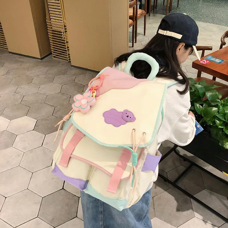 KAMLUI Nylon Backpack Unisex White Pink & Color/White Yellow & Color/Blue Yellow & Color/Black Yellow Multicolor-6
