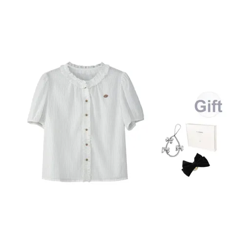 Fstudio Корейский стиль Lazy Feel Цветовой блок STRIPES SHORT Рубашка с короткими рукавами Женская