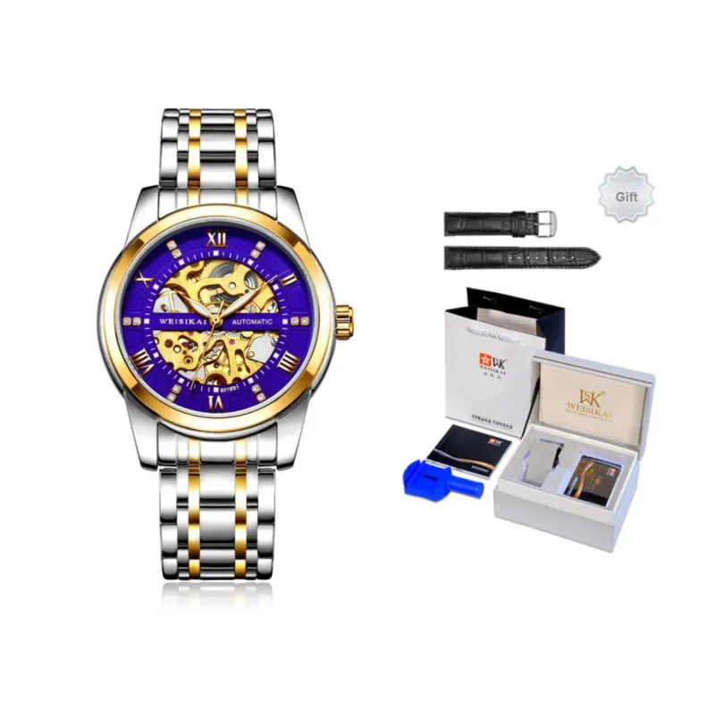 WSK Mechanical Movement Stainless Steel Watchband Men's Watches White Dial-16