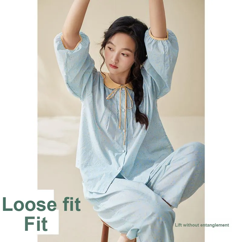 Aannsfam Pajama Set Women's Water Wave Blue-3