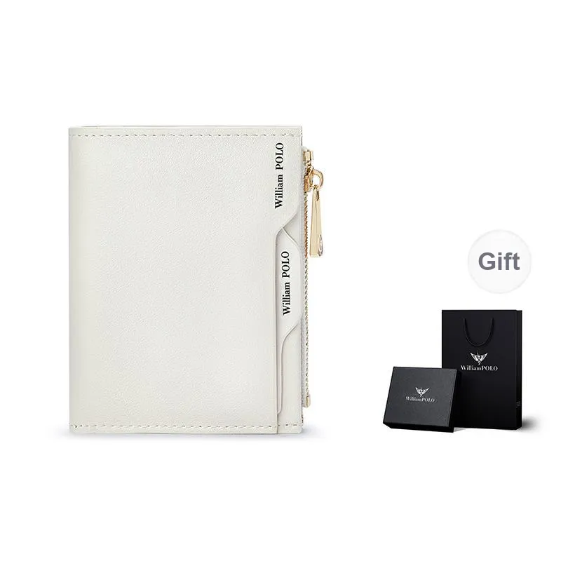 WilliamPOLO Cow Leather Zip Closure Coin Purse Regular Women's White/Black/Brown-0