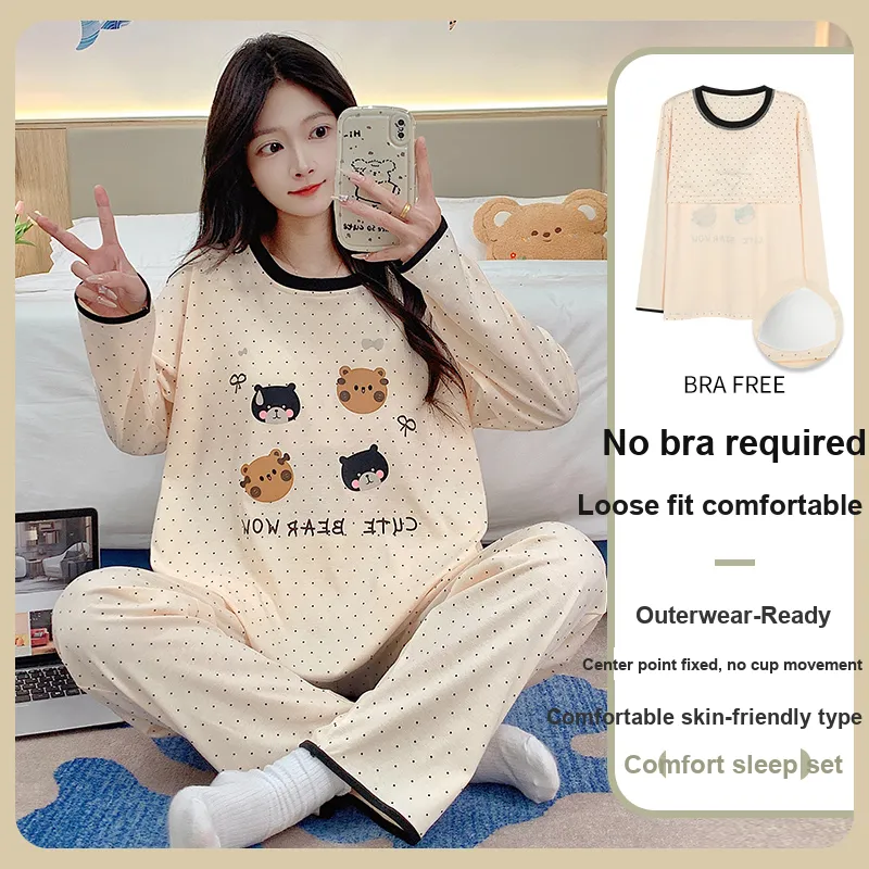 BONAS Pajama Set Women's Polka Dot Bear-1