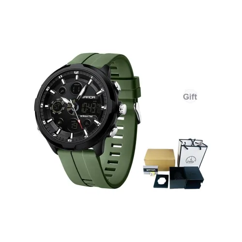 Sanda Электронный + Кварцевый механизм Силиконовый ремешок Часы Мужские Черный циферблат