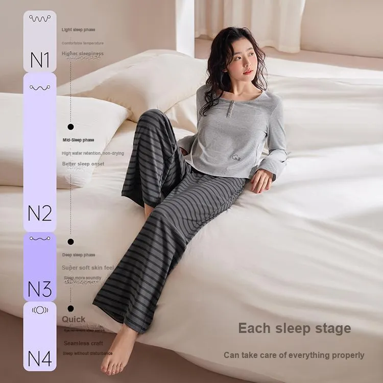 JINGYUN Deep Pajama 70 Pajama Set Women's Bean Gray-4