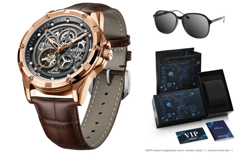 AILANG Automatic Mechanical Movement Stainless Steel Watchband Watch Men's Watches Black Dial-7