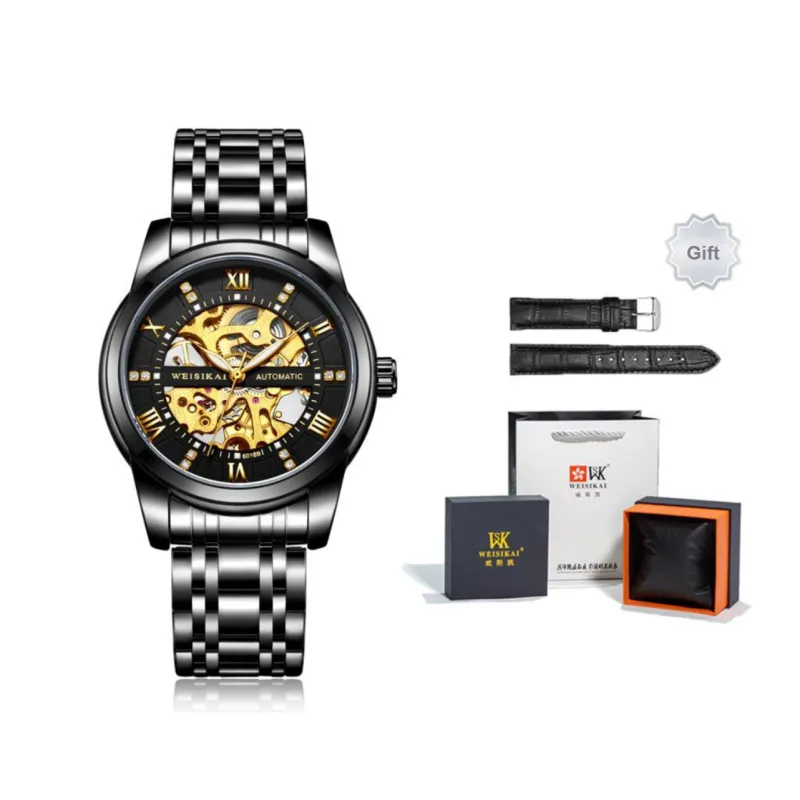 WSK Mechanical Movement Stainless Steel Watchband Men's Watches White Dial-6