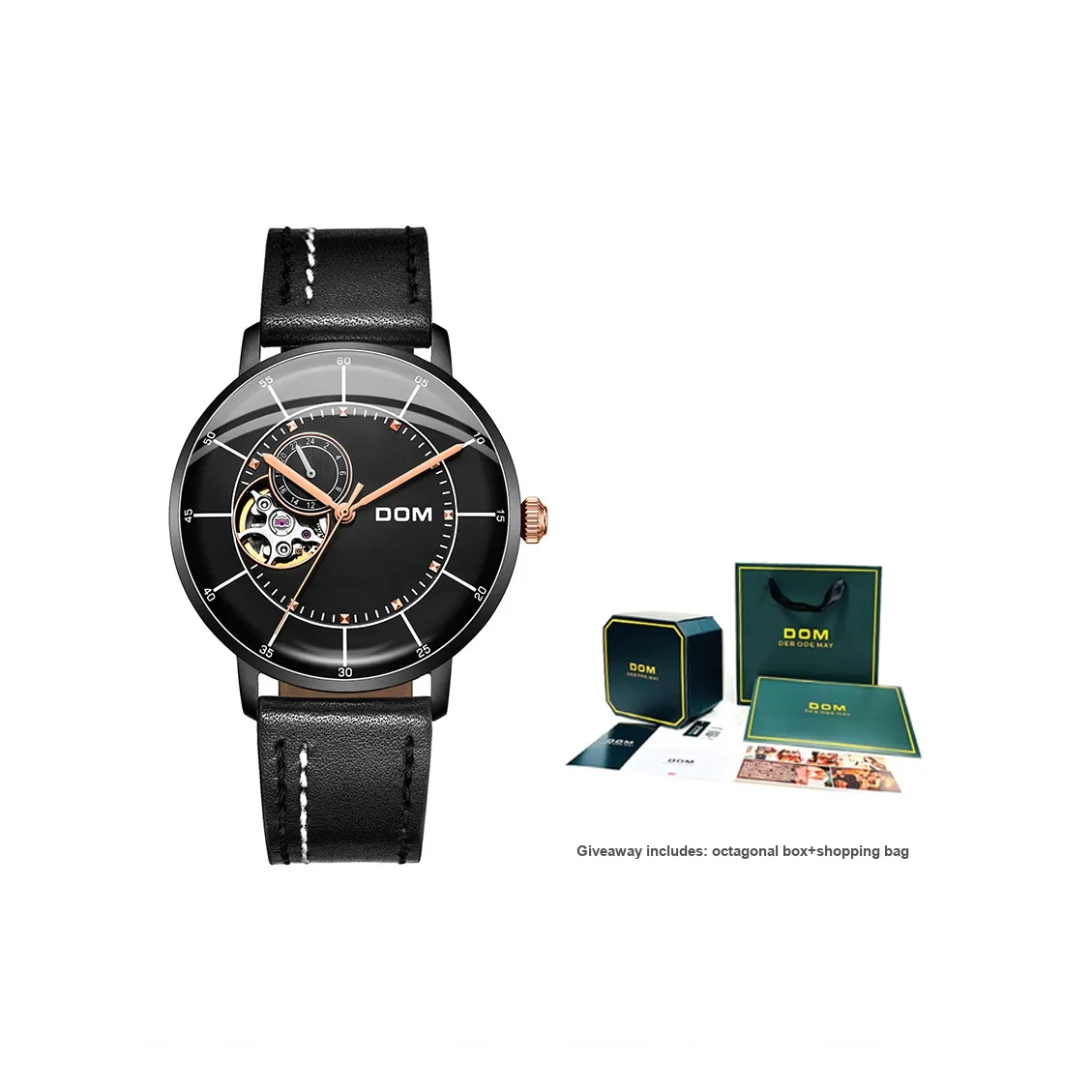 DOM Hollow Series Automatic Mechanical Movement Watch Men's Watches Black Dial 6923411121130