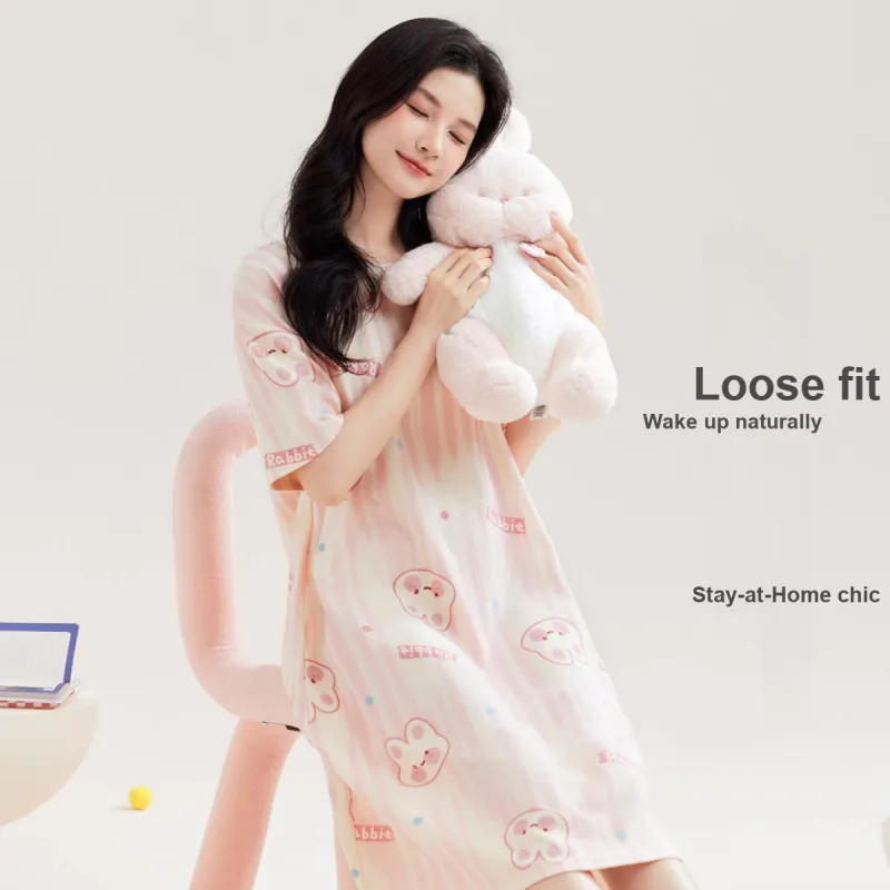 Urban Beauty Nightgown Comfortable, Skin Friendly, Breathable, Cartoon, Girlish Women's Apricot-5