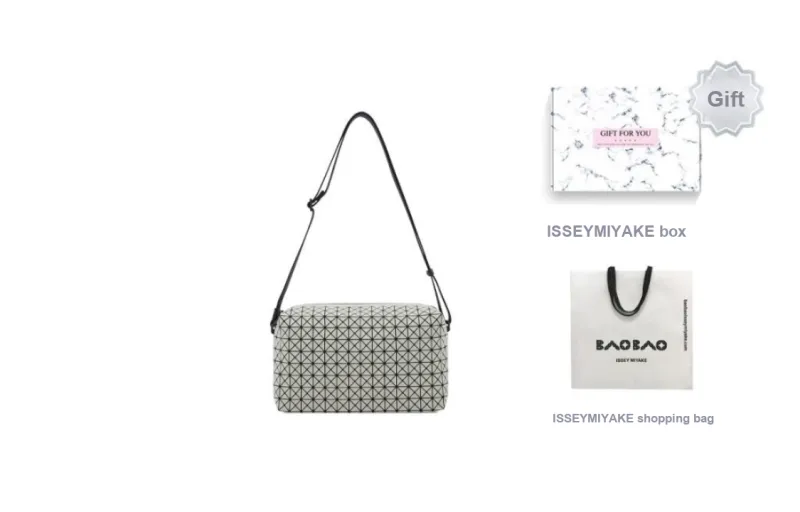 ISSEY MIYAKE Saddle Nylon Box Bag, Shoulder Bag, Crossbody Bag Medium Size Unisex Light Gray-3