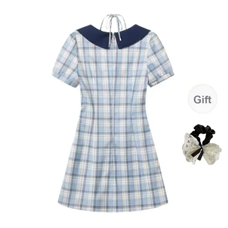 PAVEA Short Sleeved Dress Women's Blue+Hair Tie Comes With-1