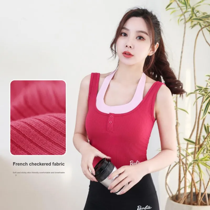Barbie Sleeveless Sports Shirts Women's Bilberry Red[Fixed One Piece Cup]-5