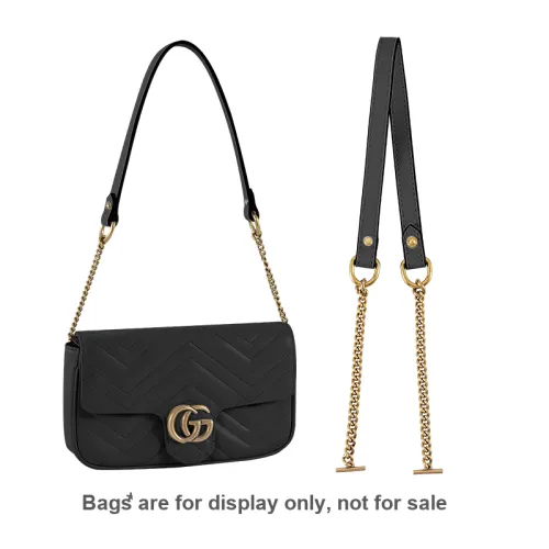 Lan Bao Fan Bag Accessories Gucci Black Leather Antique Gold Chain 65cm Underarm