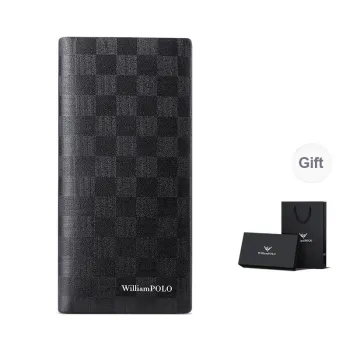 WilliamPOLO Cow Leather Long Wallet Card Holder Driving License Holder Men's Black