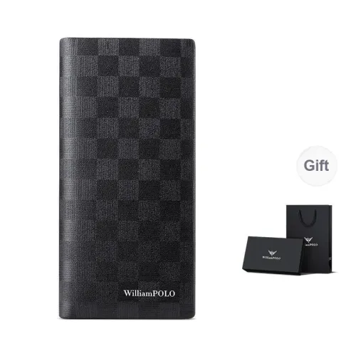 WilliamPOLO Cow Leather Long Wallet Card Holder Driving License Holder Men's Black