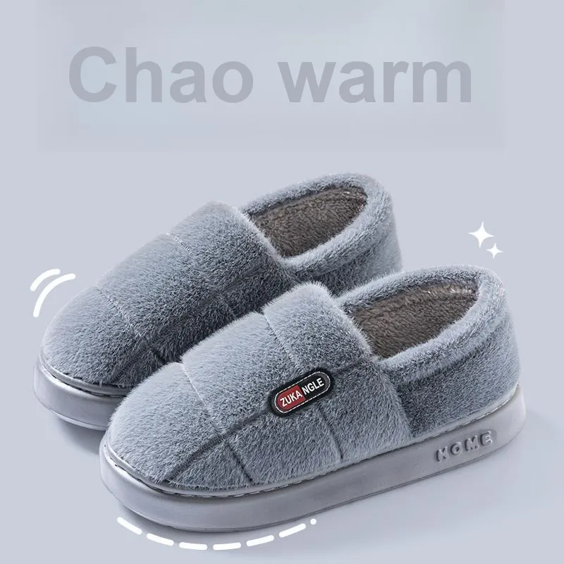 Foot Recreation Winter Warm Minimalist Style Square Cotton Slippers Home Slippers Unisex-2