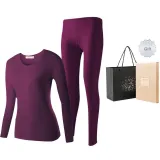 Women's Crew Neck Clothing Sets (Purple) Thickened and Fleece-Lined/Thermal