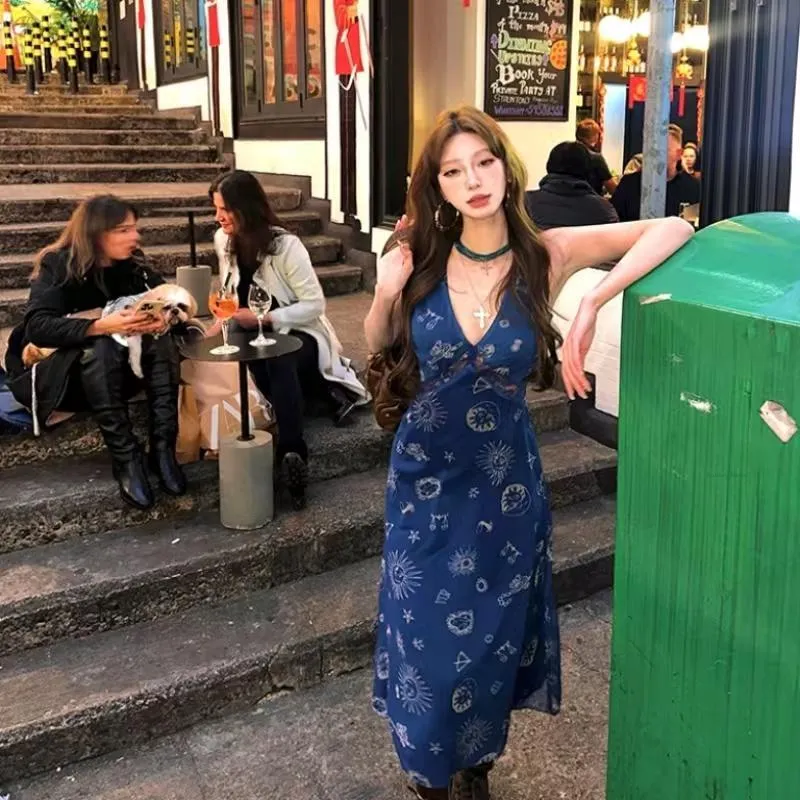 PLANE DRIFT Slip Dress Women's Navy Blue Long-7