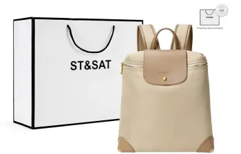 ST&SAT Fabric Cow Leather Patchwork Travel Double-Shoulder Backpack Regular Women's Apricot/Blue