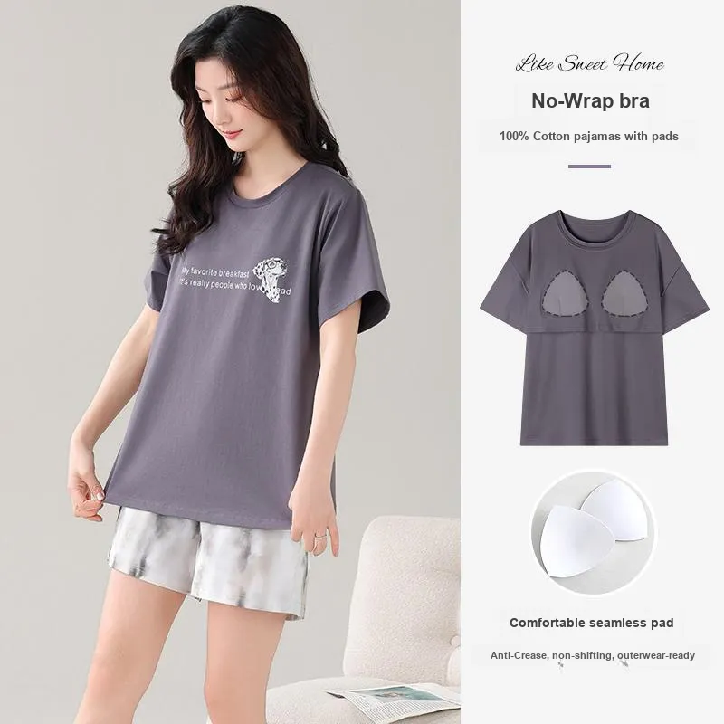 NOME Summer Women's Summer Pajamas Short Sleeved Shorts Women's Two Piece Set-7