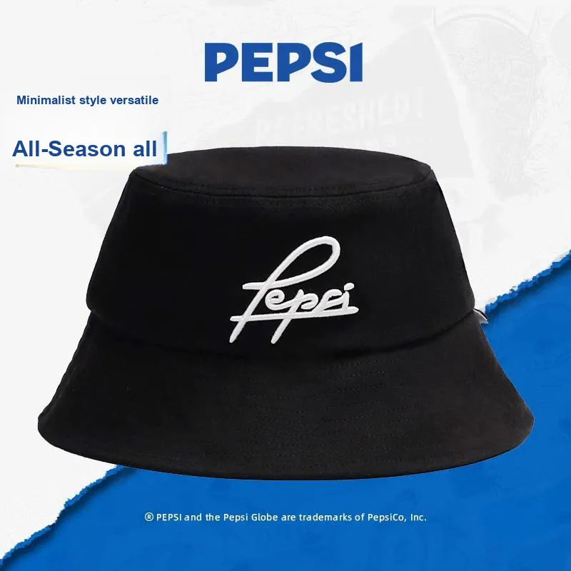 Pepsi Cotton Comfortable And Breathable Bucket Hats Unisex Black/Ecru-1