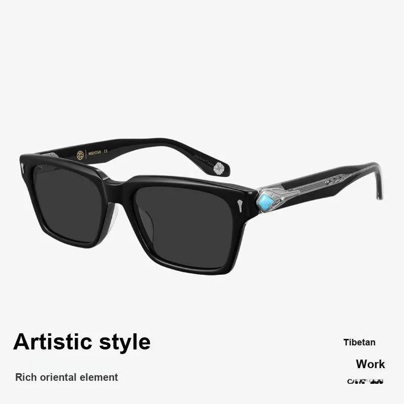 MUJOSH Collection Of Works Plate And Metal Square Design Sensory Temple UV Protection Sunglasses Unisex-2