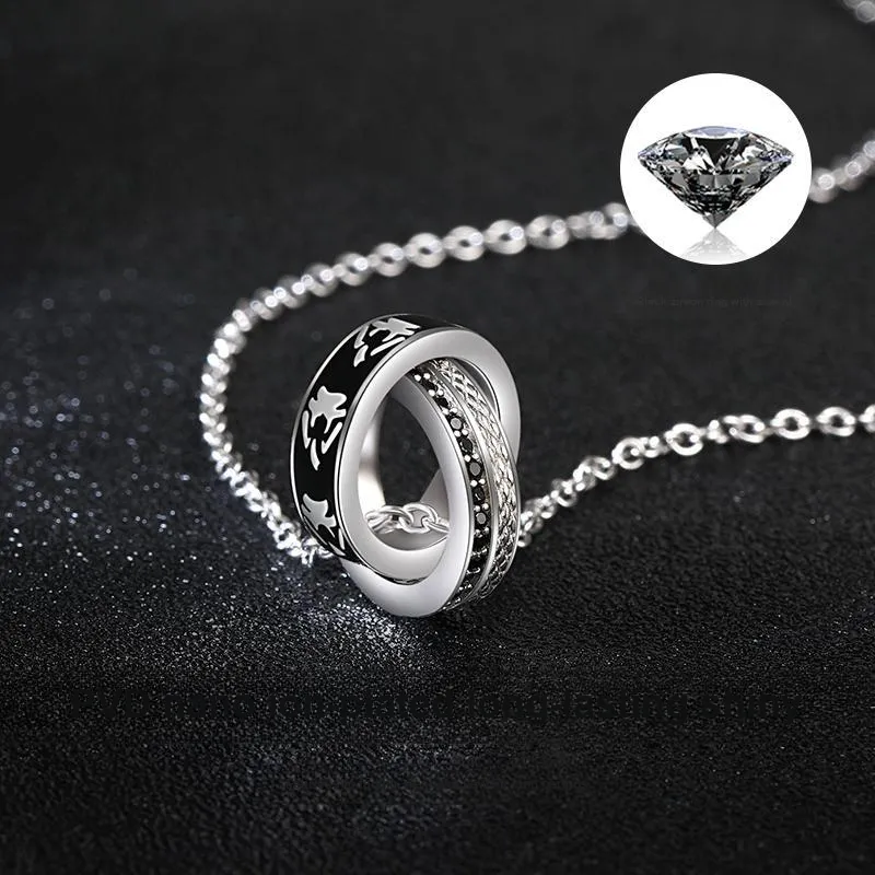 Hurry That Year S925 Silver Black Zircon Necklaces Men's-3