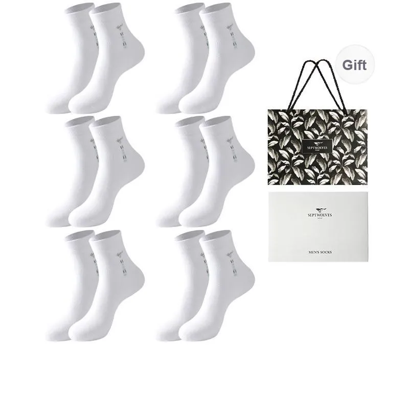 SEPTWOLVES Mid Calf Socks Men's 6 Pairs Gift Box Sets+Shopping Bag-9
