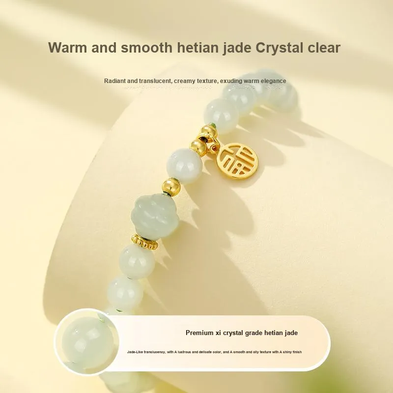 Olampe Hetian Jade Bracelets Pale Greenish White Jade Women's-2
