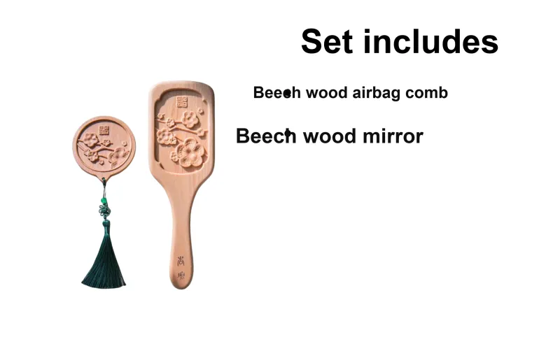 Zhou Guangsheng Beech Wood Apricot Altar Comb & Mirror Set Portable Hair Care-1