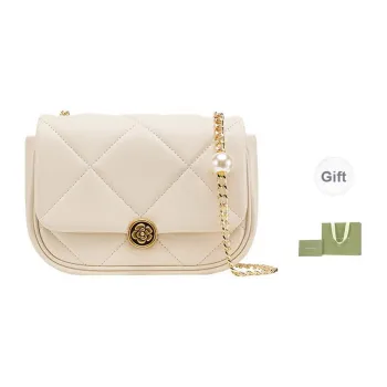 VANESSA HOGAN Lingge Series Cow Leather Chain Bag Shoulder Bag Crossbody Bag Small Size Women's Ecru