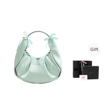Muuluu Satin Yang Liu Handbag Crescent Bag Crossbody Bag Small Size Women's Jade Color