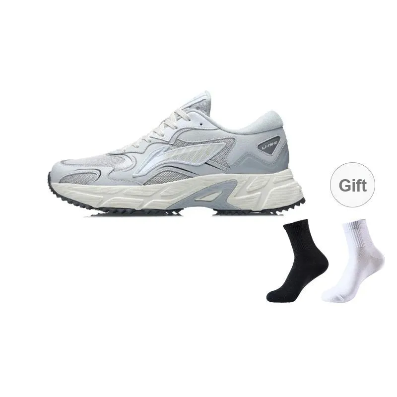 LiNing Cushioned Anti-Slip Wear-Resistant Breathable Lightweight Low-Top Running Shoes Men's Antarctic Gray-5
