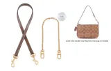Coach Brown 1.1cm Width Plain Weave Gold Buckle Underarm 65cm+Free Decorative Chain 40cm