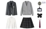 Gray Suit+Black Plaid Skirt, Comes with Free Light Gray Cardigan+Shirt+Dust Bag+Small Item