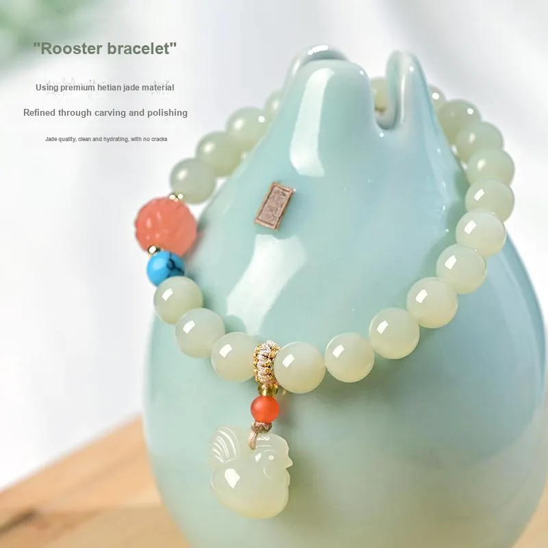 KUNYUYAO Chinese Zodiac Zodiac Year Bead Chain Beaded Bracelet White Jade Unisex-41