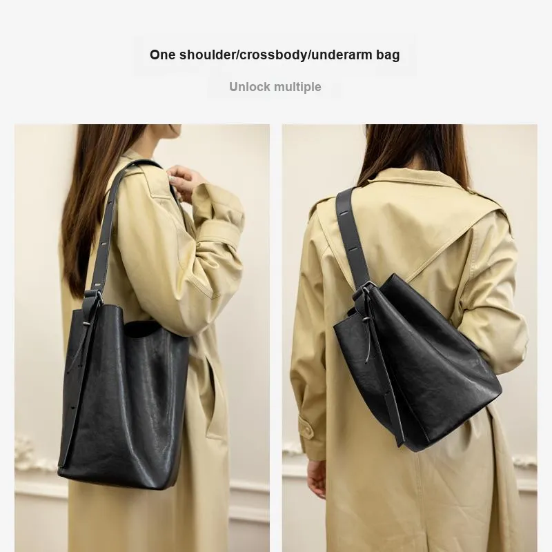 VANESSA HOGAN Vh Classic Series Cow Leather Bucket Bag Crossbody Bag Handbag Shoulder Bag Regular Women's Black-4