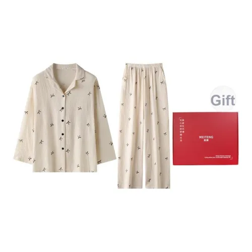 MEITENG Пижамный комплект Весенний и Осенний Женский Абрикосовый