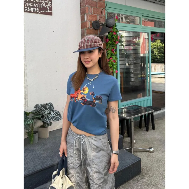 CHUANCHUANYEJIA Set in Sleeve T Shirt Women's-5