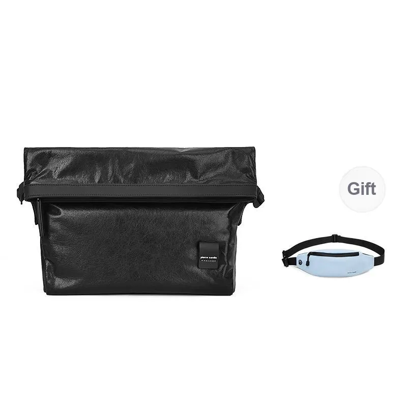 PIERRE CARDIN Cow Leather Messenger Bag, Crossbody Bag, Shoulder Bag Men's Black-0