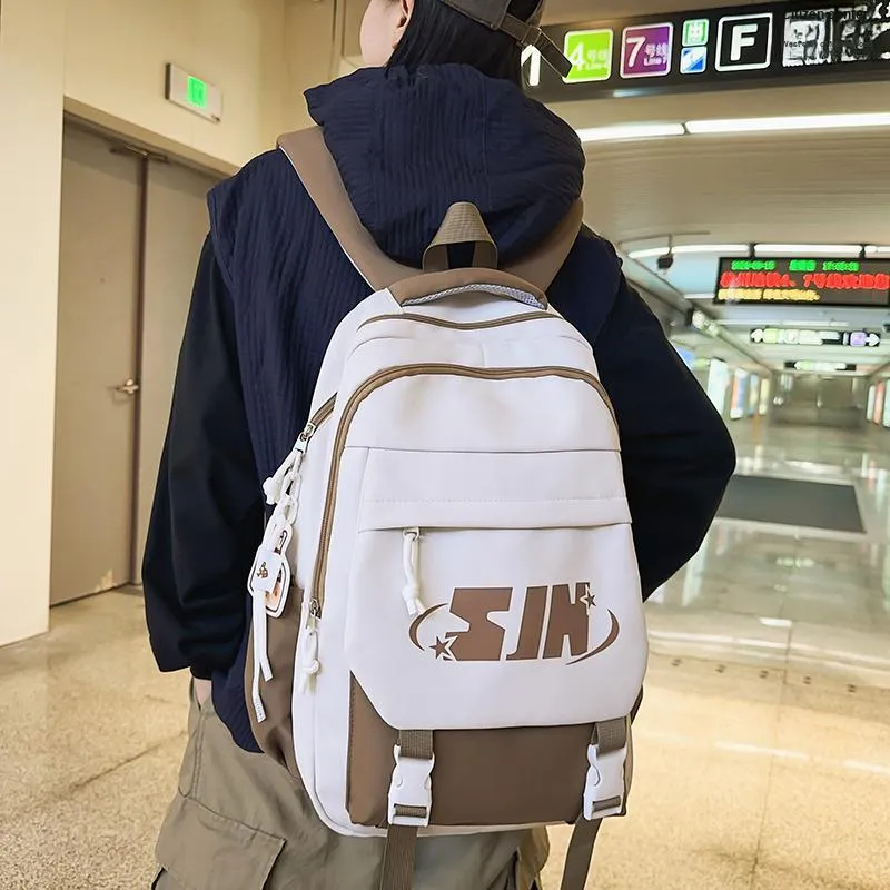 Travel Nylon Backpack Unisex Pure Black/White & Black/Khaki/Blue/Red-15
