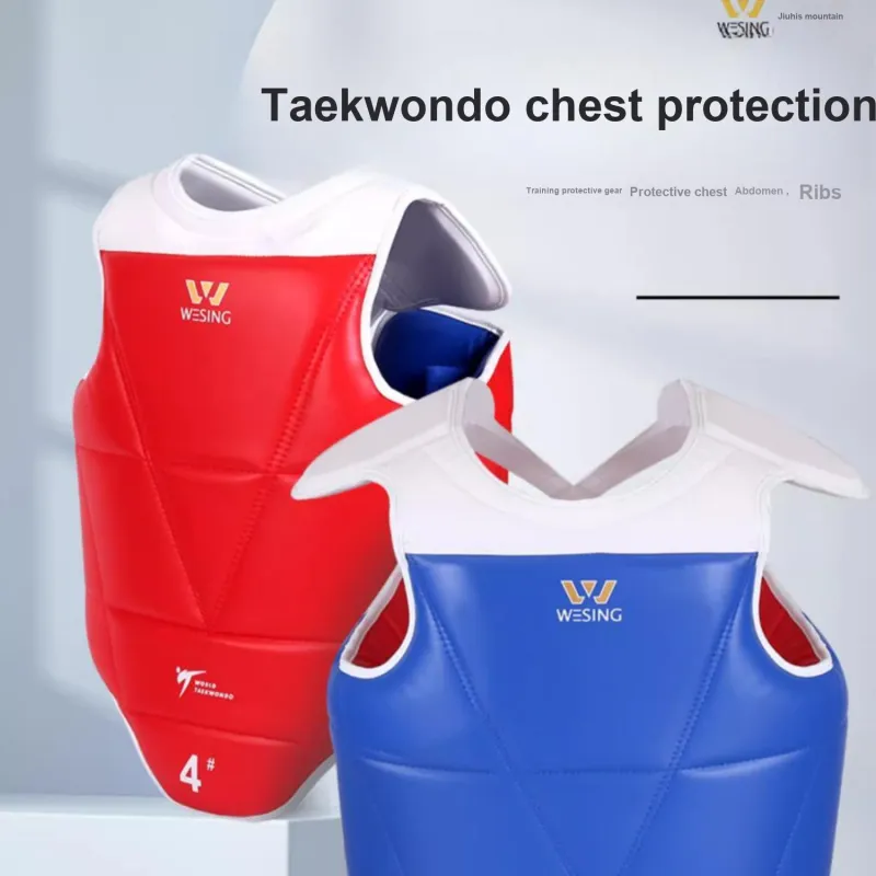WESING Taekwondo Equipment Microfiber Fabric, Sponge Liner Unisex Red-3