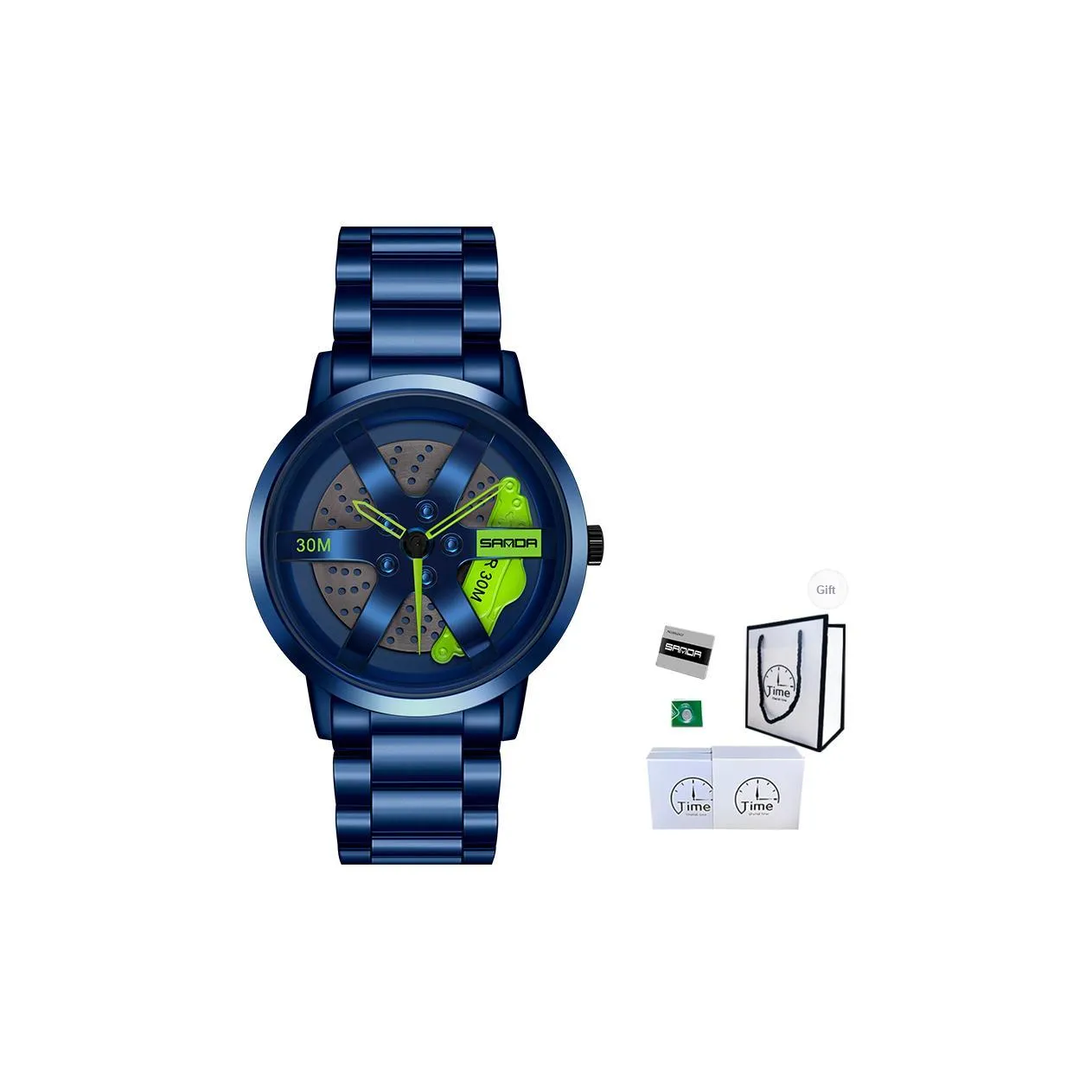 Sanda Wheel Collection Кварцевый механизм Стальной ремешок Часы Мужские Черный циферблат