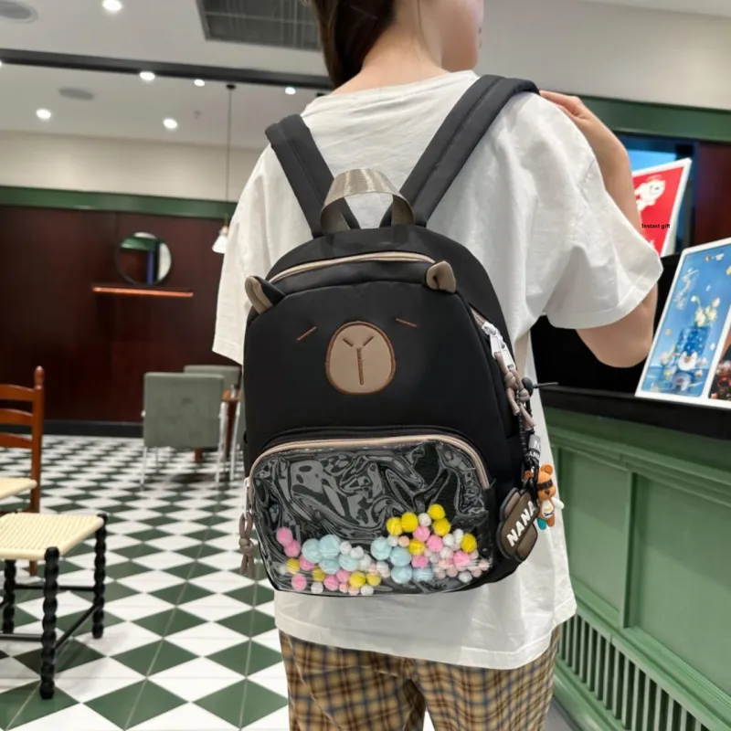 Meow In The Grass Nylon With PVC Backpack Unisex Black/White/Light Khaki/Dark Khaki/Blue-3
