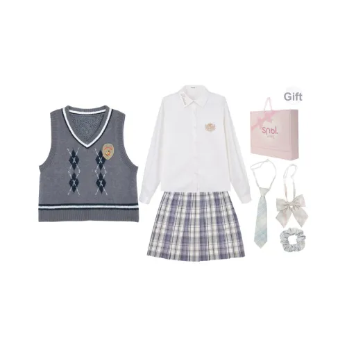 Snbl Клетчатая юбка + рубашка + жилет женская униформа